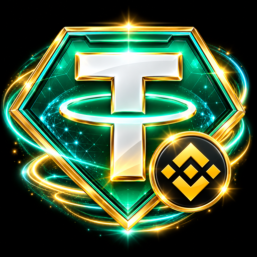 USDT.z vivid emerald and gold emblem with BNB badge